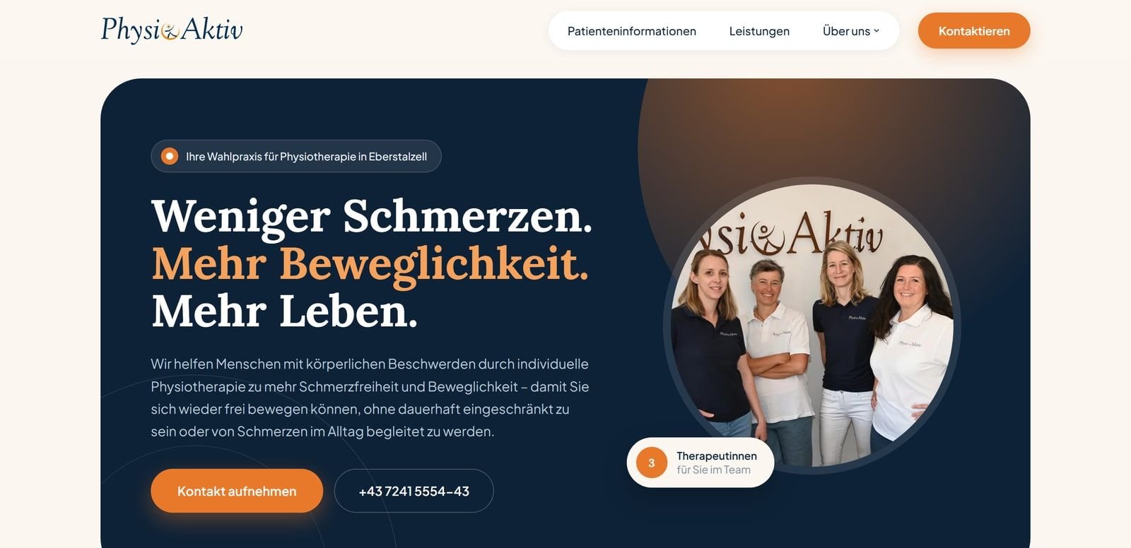 Startseite von physioaktiv-eberstalzell.at: Weniger Schmerzen, mehr Beweglichkeit, mehr Leben